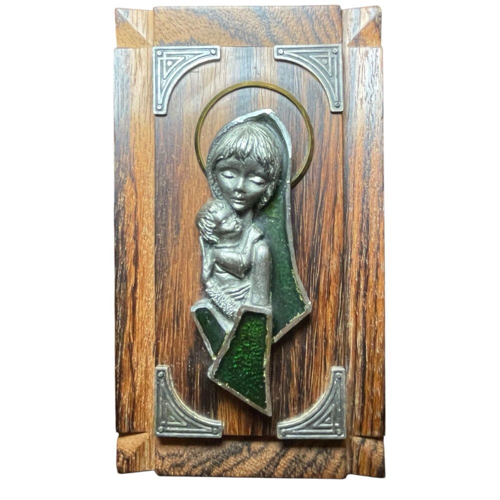 Vintage Peltro Cesselato A Mano Madonna Pewter Sculpture Wood Easel Frame Italy - Picture 4 of 12